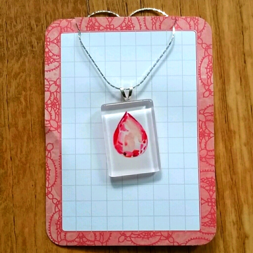 Handpainted handmade Pink‎ Jewel Square Necklace